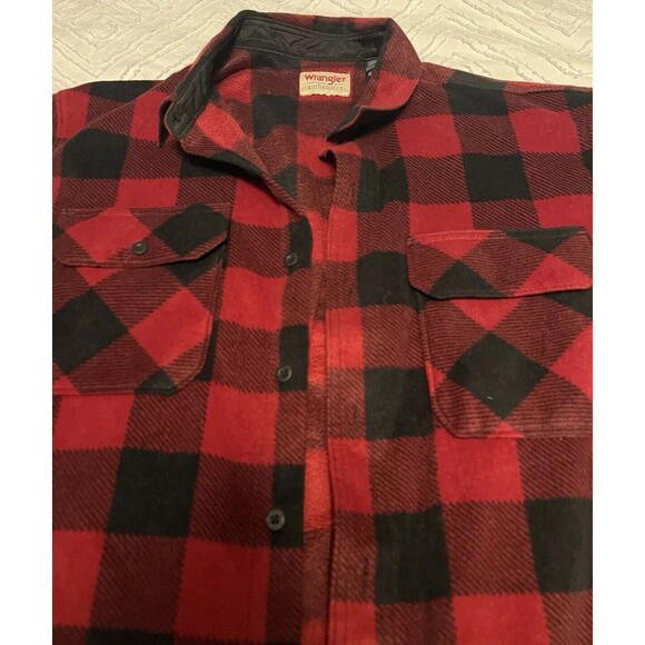 Wrangler Button Up Shirt Mens XL Buffalo Plaid Fleece Red Flannel Jacket - Picture 4 of 4